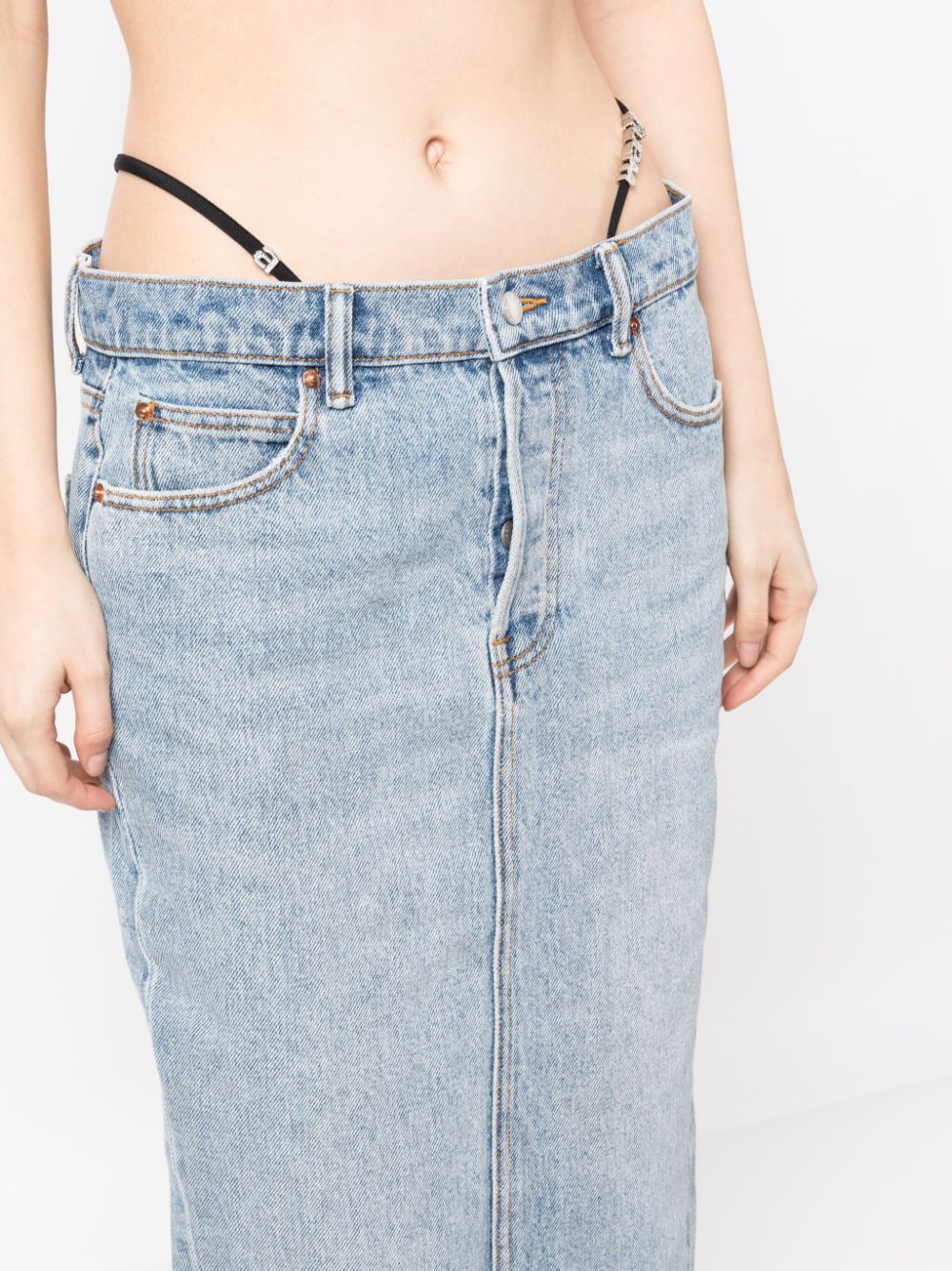 Diamante Thong Midi Skirt In Denim