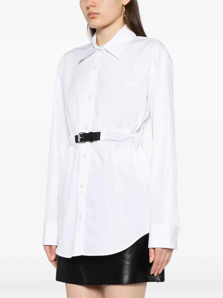 Button Down Belted Tunic In Cotton