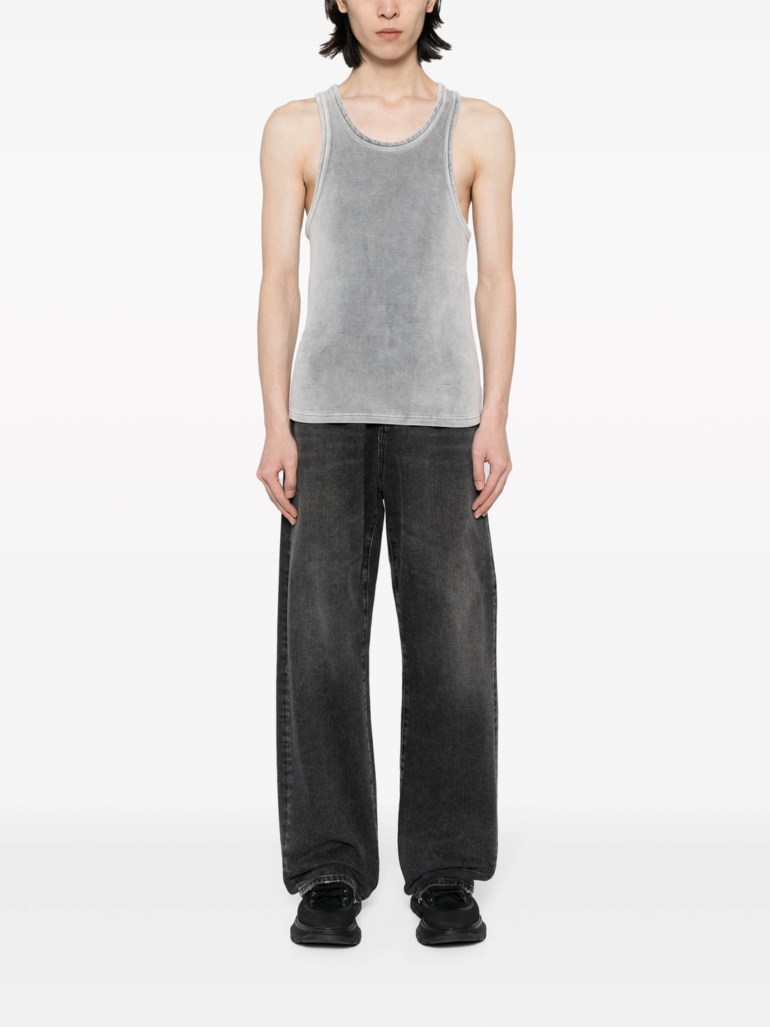 Crew Neck Tank Top In Velour