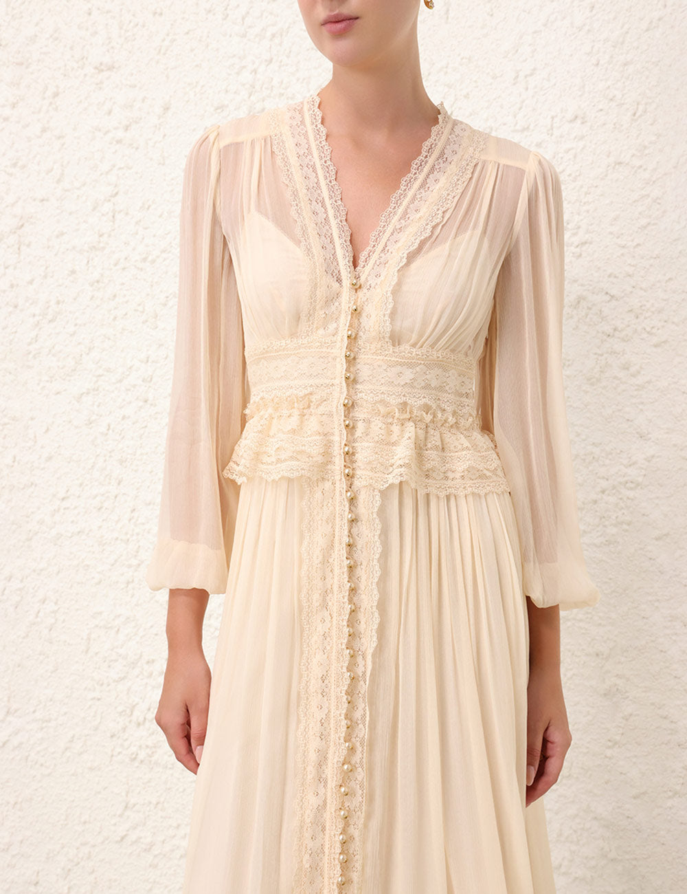 natura v neck lace midi dress Natural Relaxed Resort Midi Dress