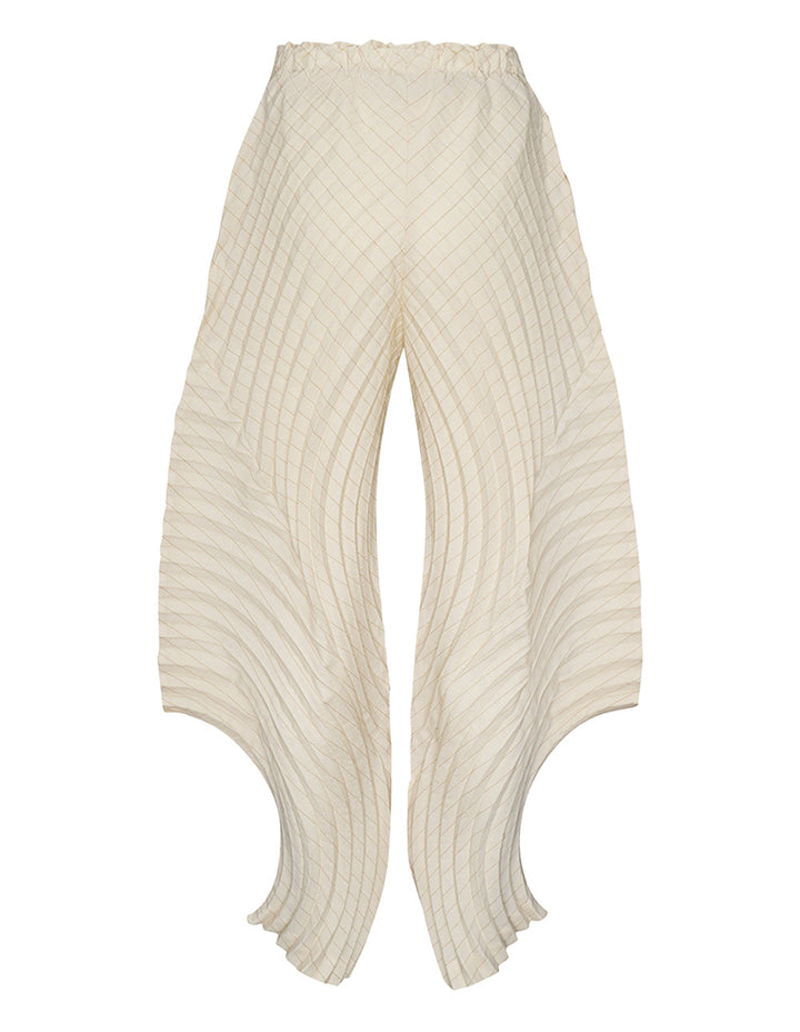 Curved Pleats Stripe Pants