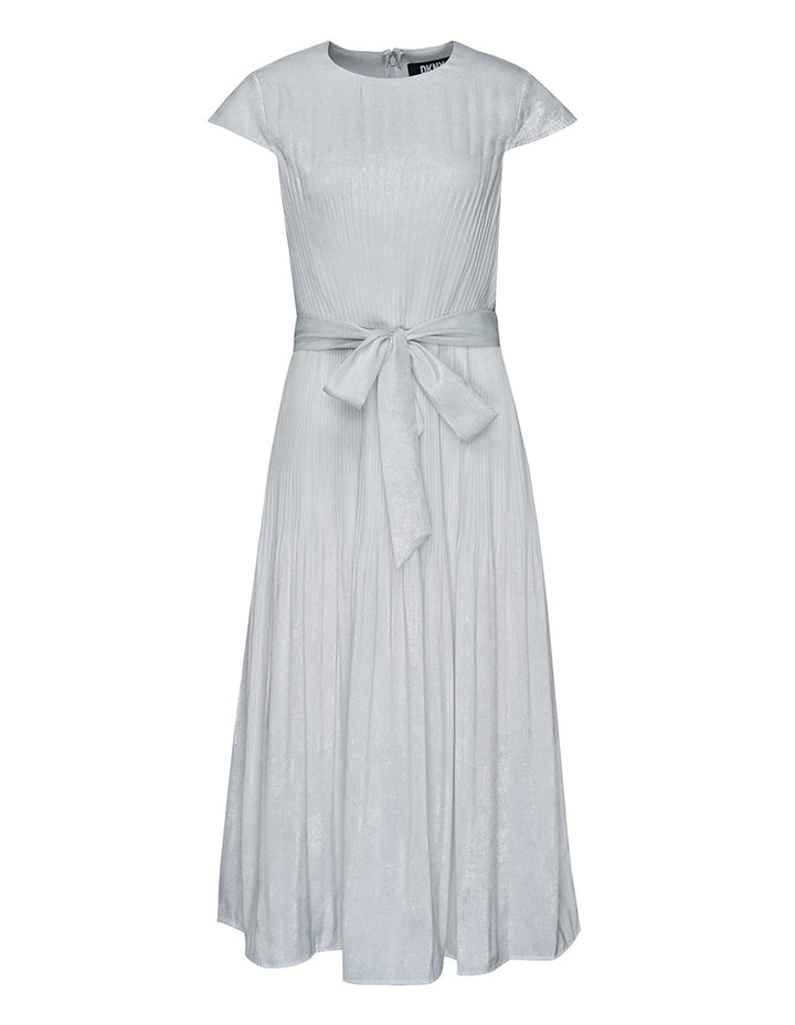 Metallic Cap Sleeve Pleated Maxi Dress