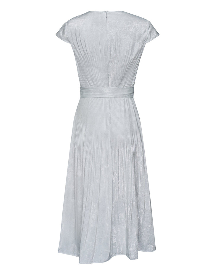 Metallic Cap Sleeve Pleated Maxi Dress