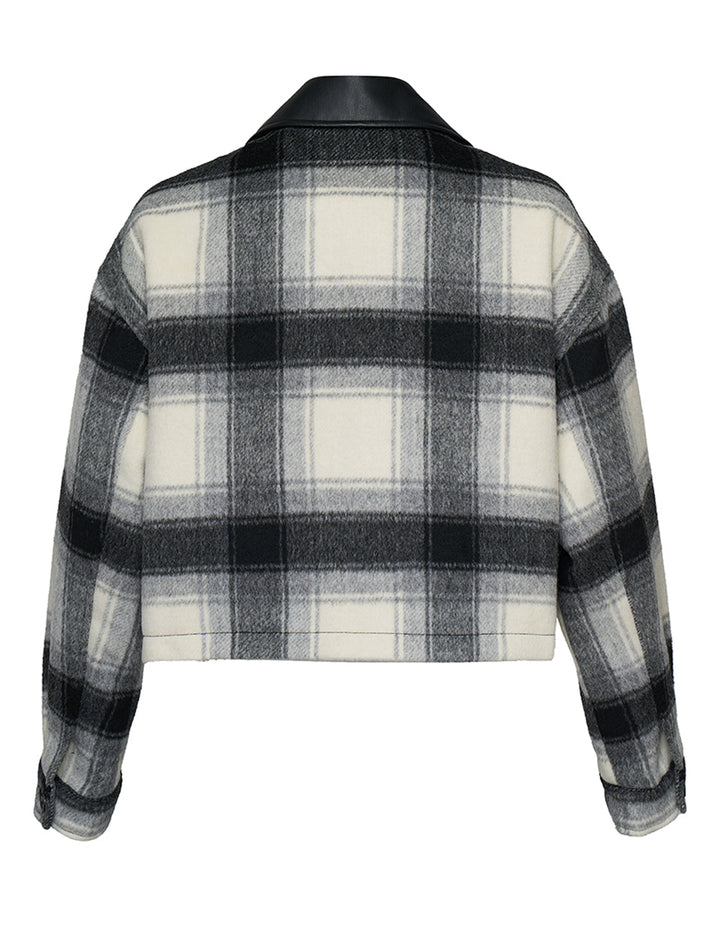 Cropped Plaid Jacket With Polyester Trim