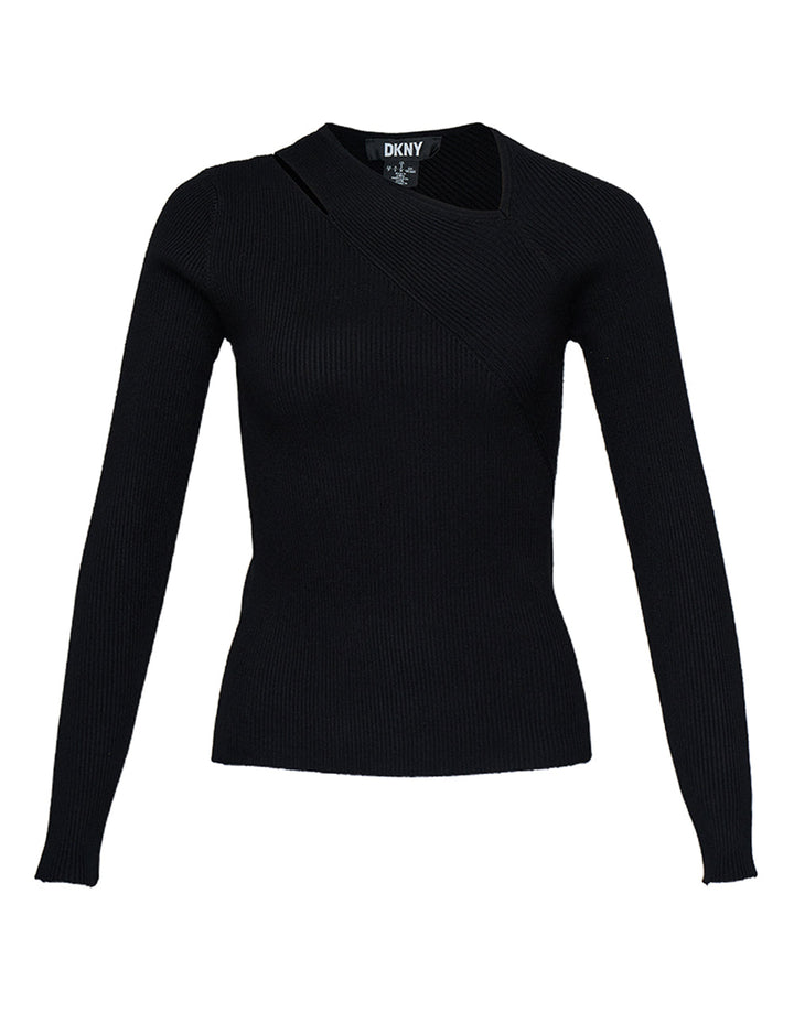 Spun Rayon Nylon With Ribbed Cut Out Shoulder Sweater