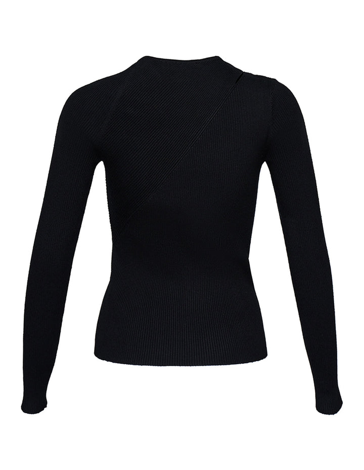 Spun Rayon Nylon With Ribbed Cut Out Shoulder Sweater