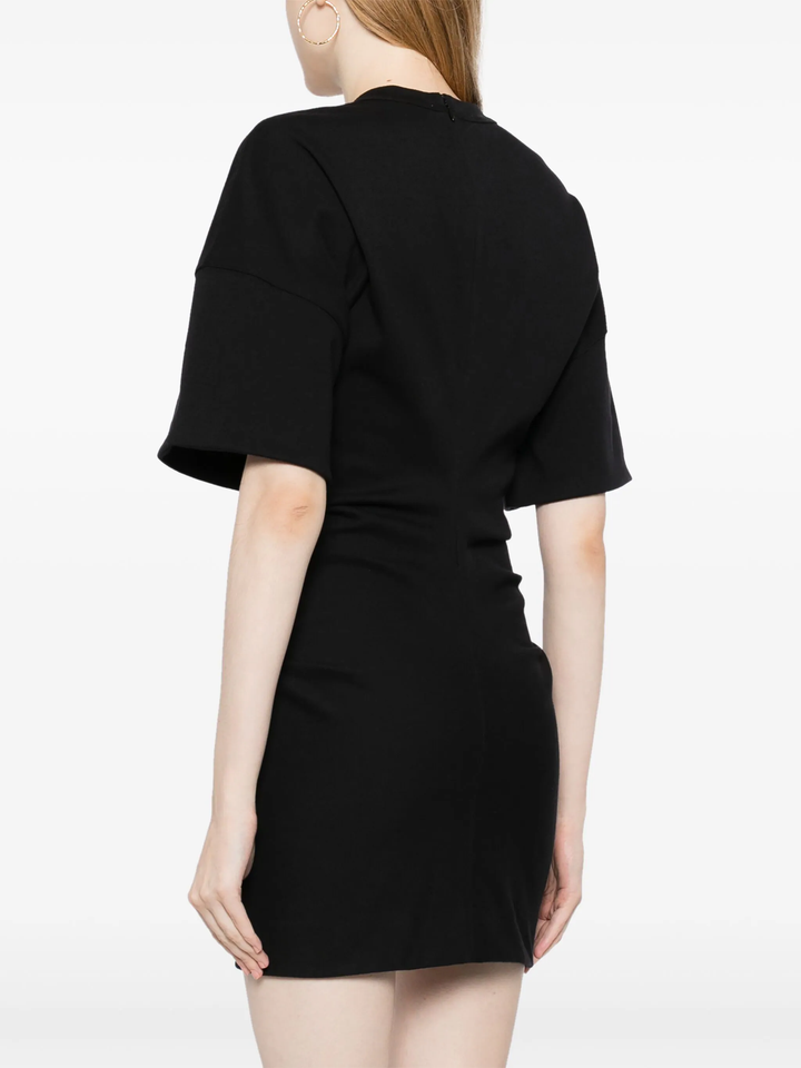 Crewneck Ribbed Jersey Mini Dress With Draped Detail