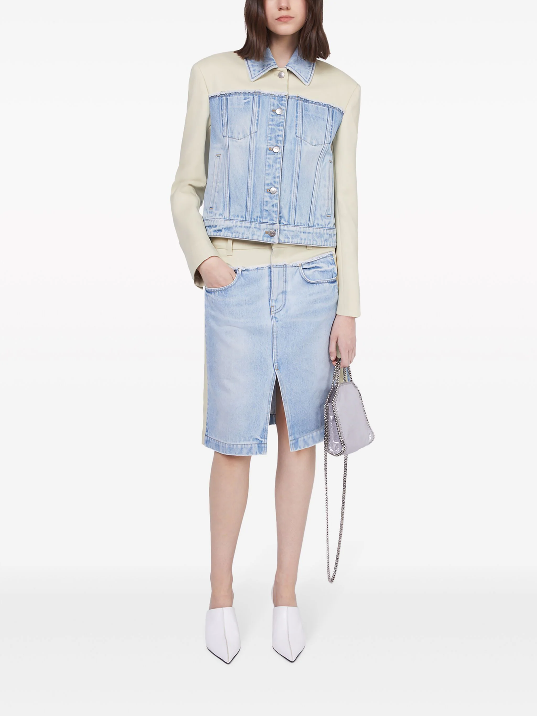 Paneled Light Vintage Blue Denim Skirt