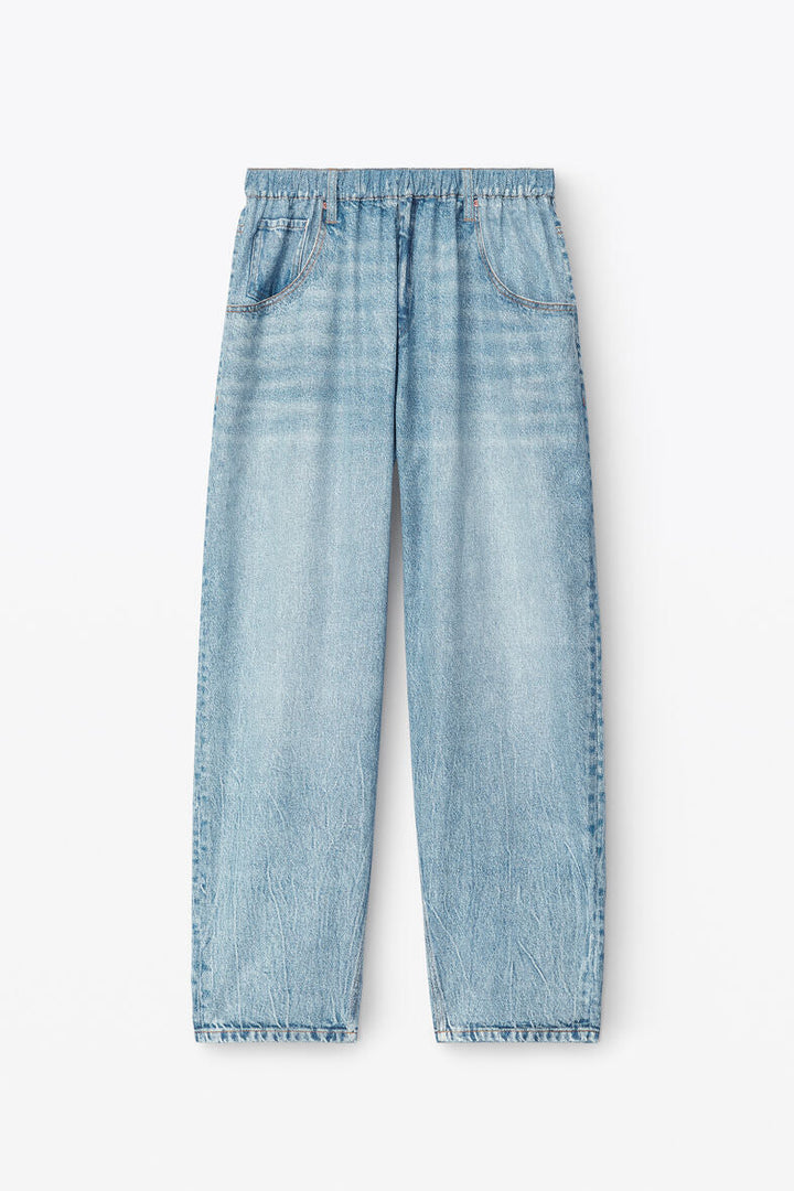 Printed Denim Track Pant In Nylon