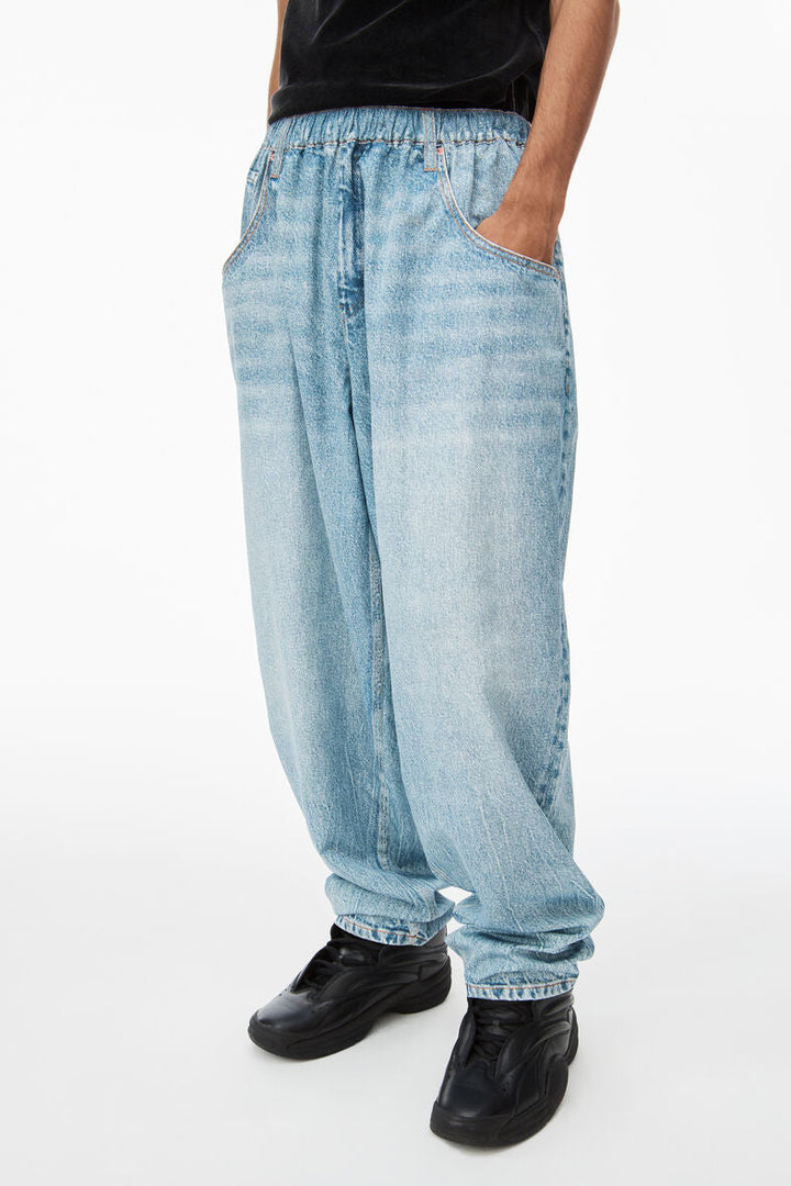 Printed Denim Track Pant In Nylon