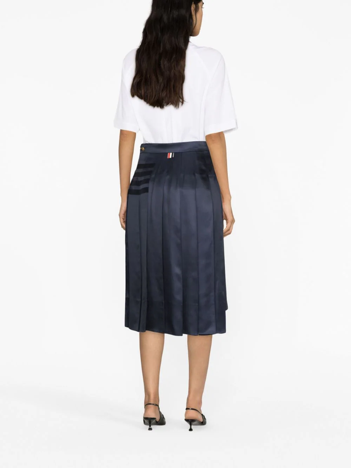 Silk Twill 4-Bar Midi Pleated Skirt