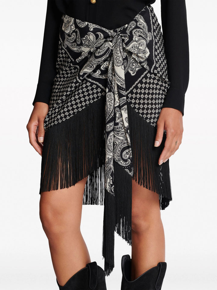 Fringed Paisley Silk Short Skirt