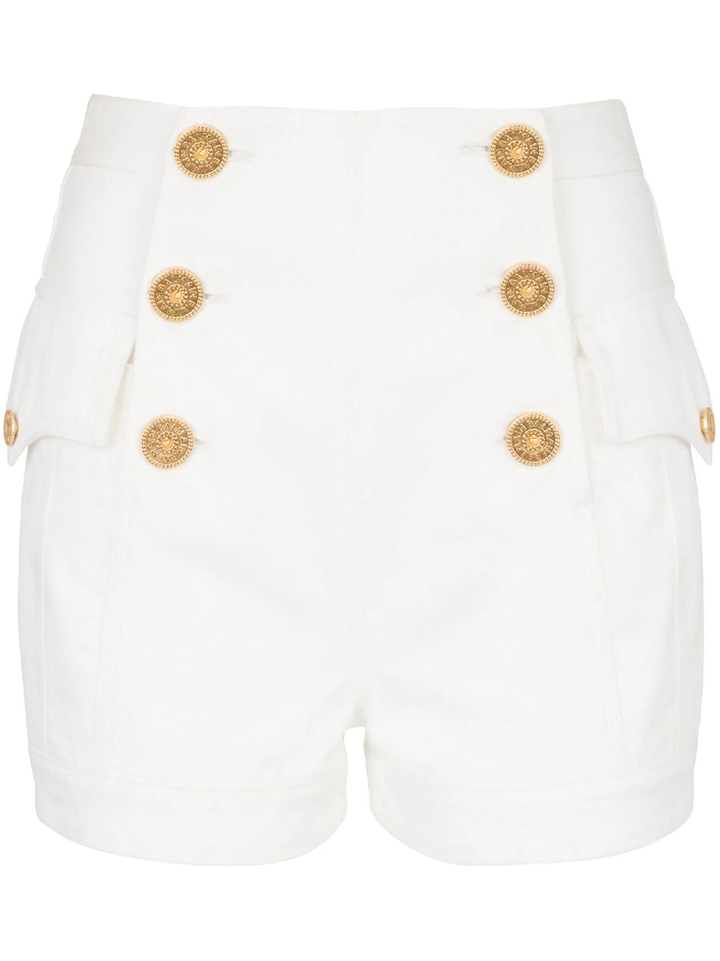 Button White Denim Shorts