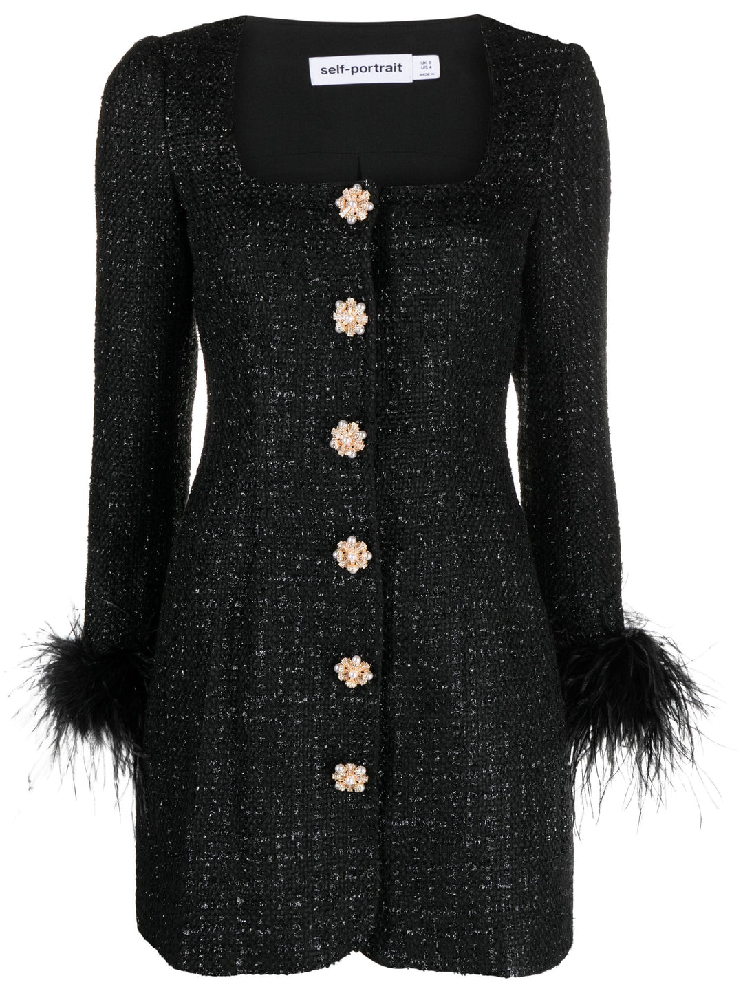 Black Boucle Feather Mini Dress –