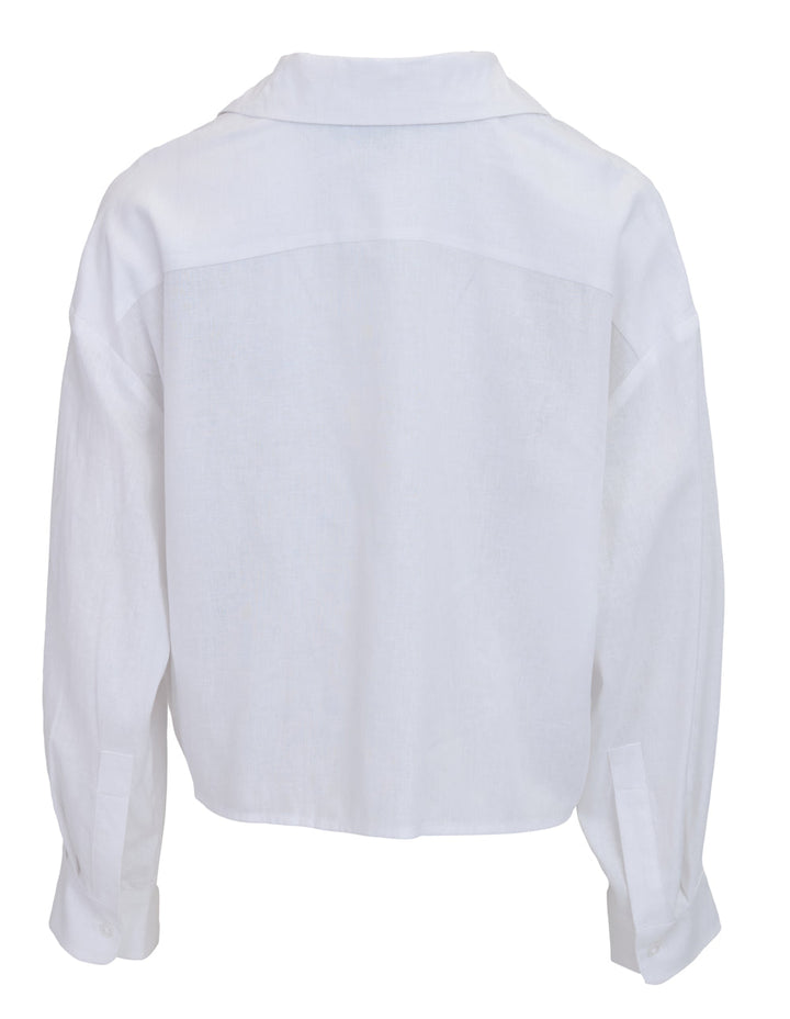 Linen Oversize Cropped Long Sleeve Top