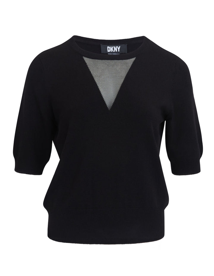 Spun Rayon Mesh V Crewneck Sweater