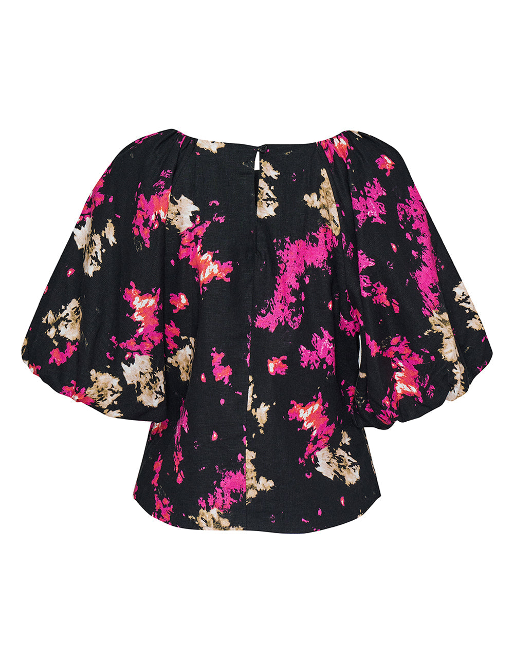 Linen Viscose Puff Sleeve Print Top