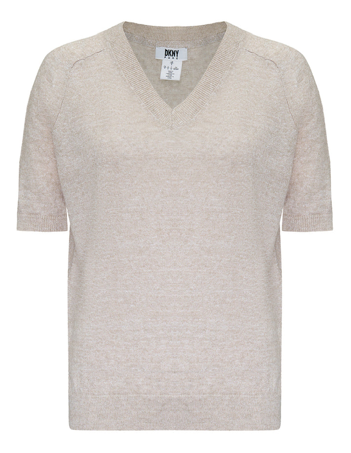 Linen Short Sleeve V-Neck Sweater