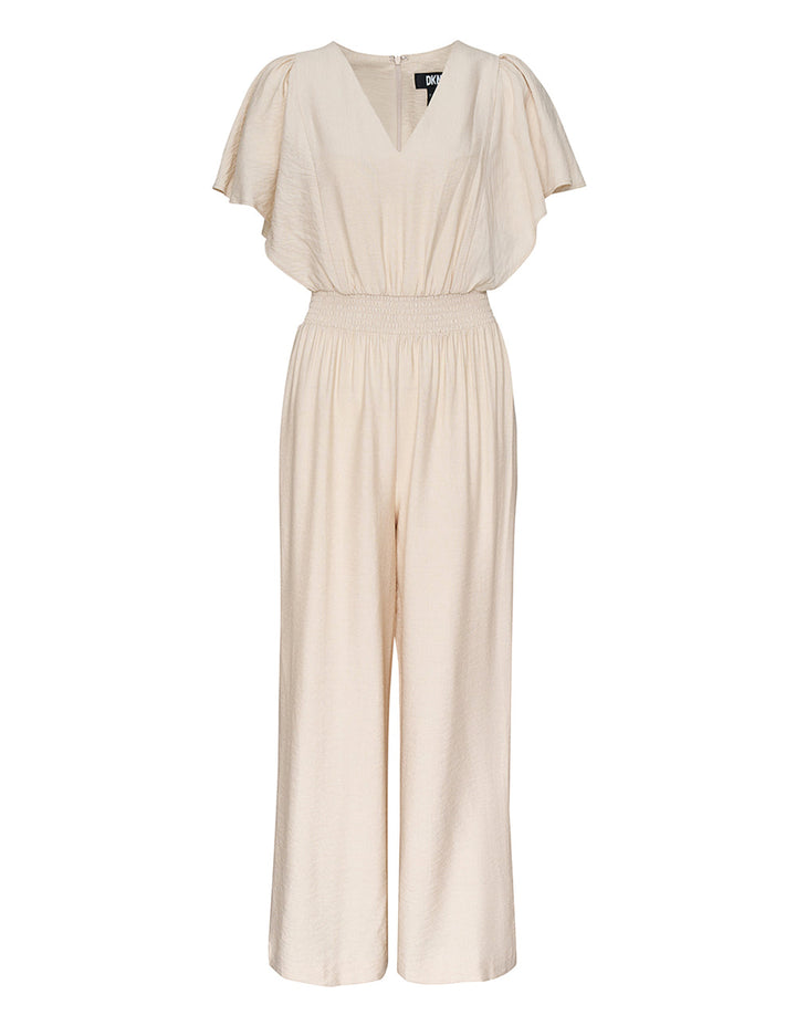 Venice Linen Blend Cape Sleeve Jumpsuit