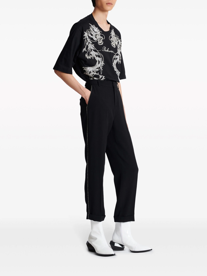 Strass Piping Crepe Straight Pants