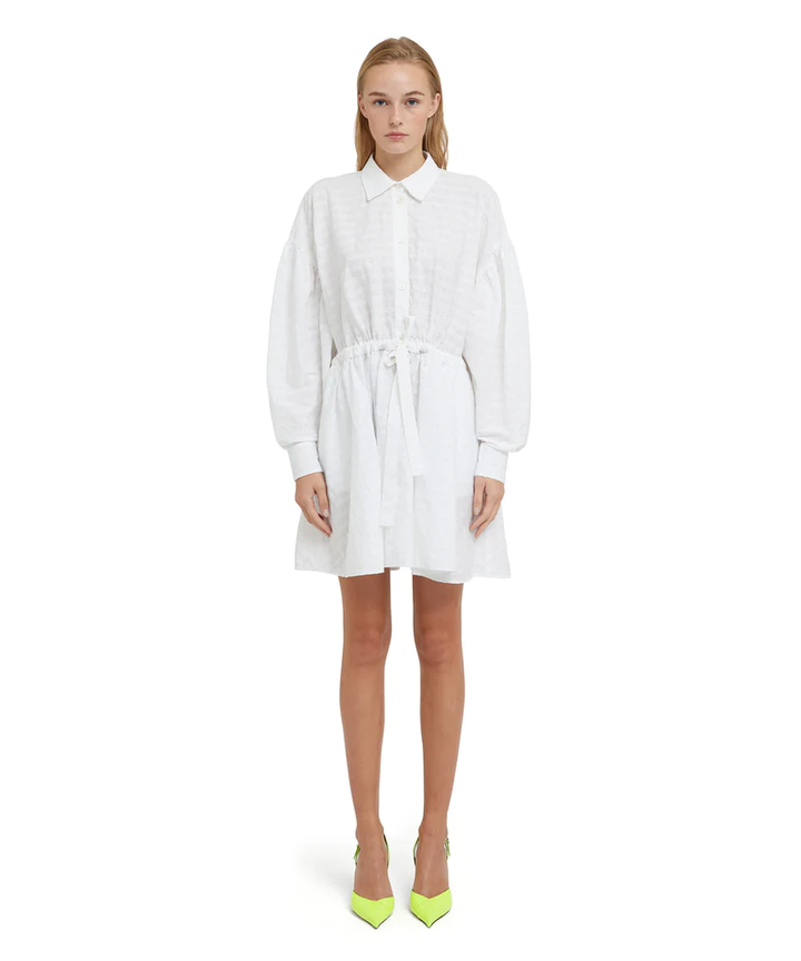 Seersucker Bishop Sleeves Mini Dress