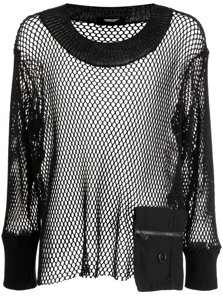 Black Mesh Knit Sweatshirt