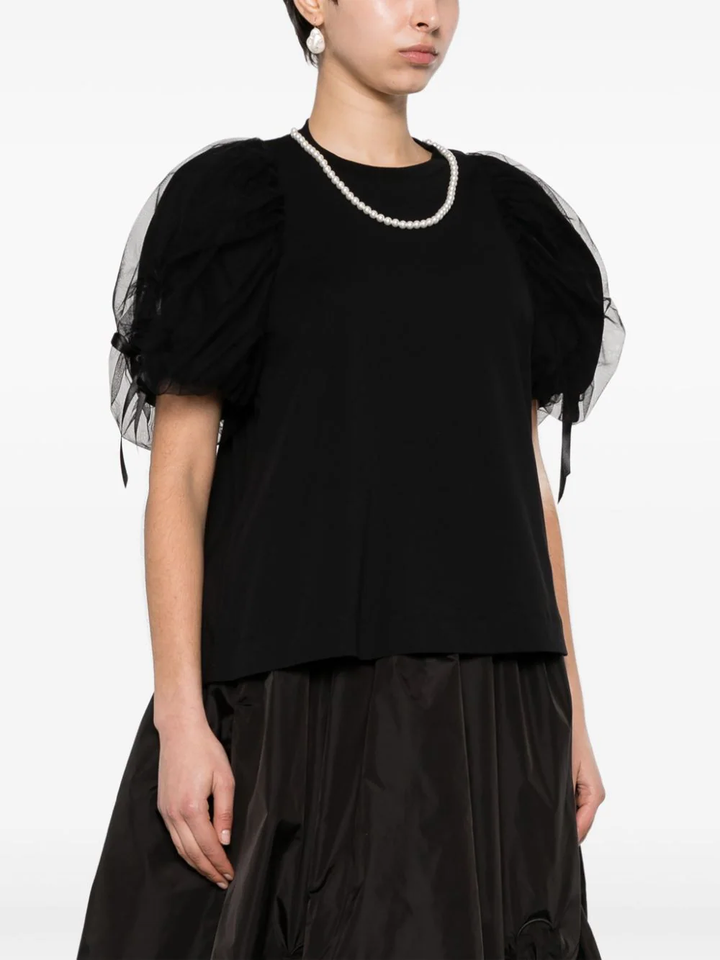 Beaded Tulle Overlay Puff Sleeve Tee