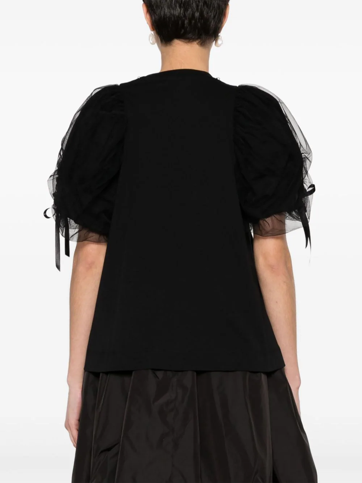 Beaded Tulle Overlay Puff Sleeve Tee