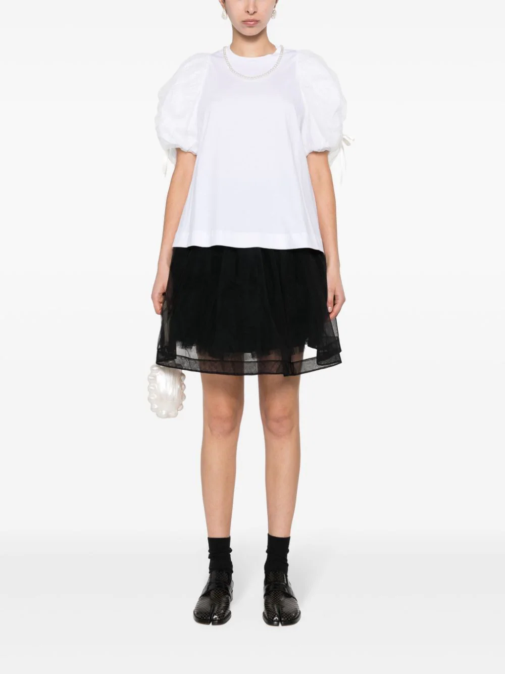 Beaded Tulle Overlay Puff Sleeve Tee