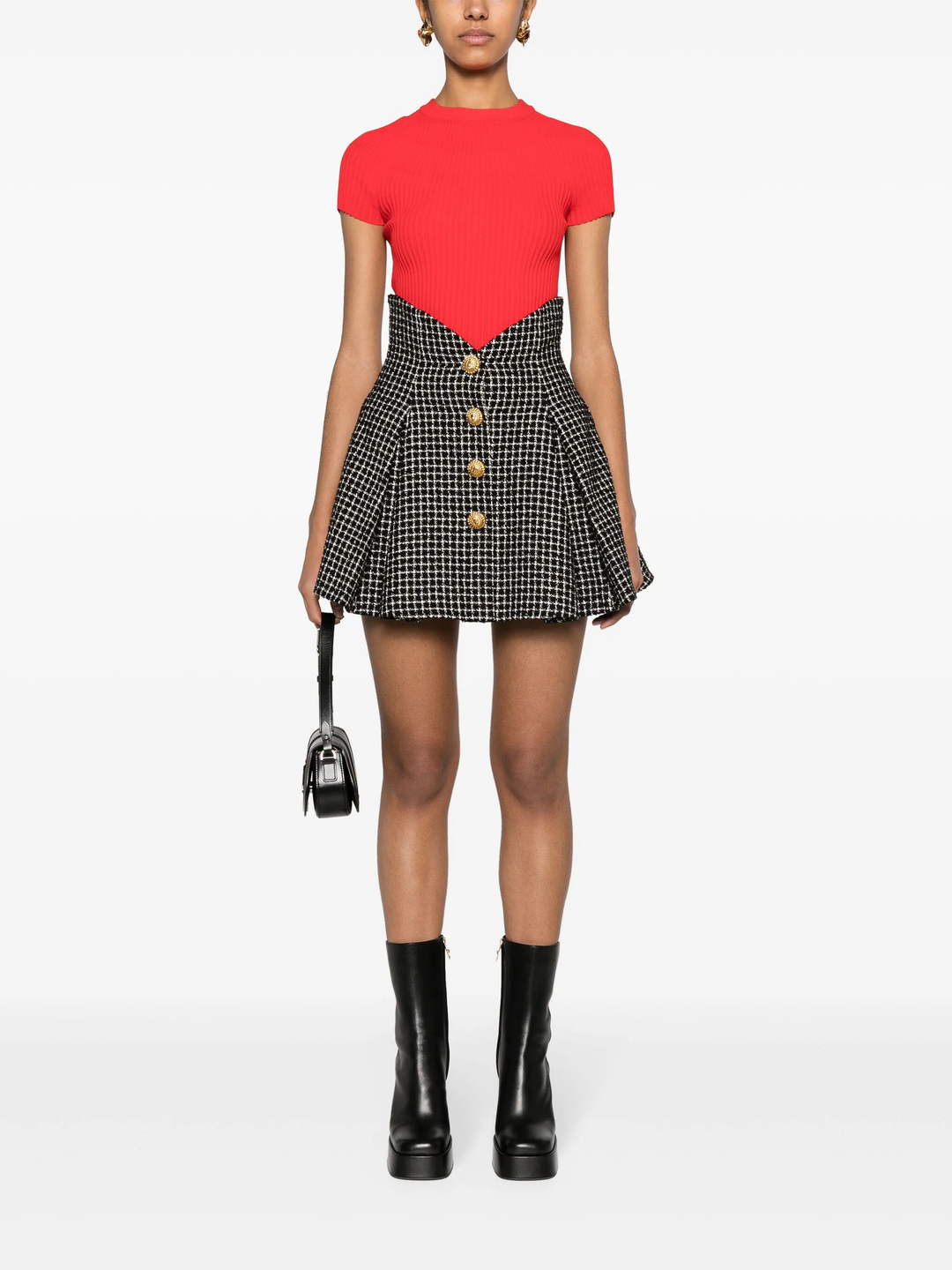 Buttoned Vichy Tweed Tulip Skirt