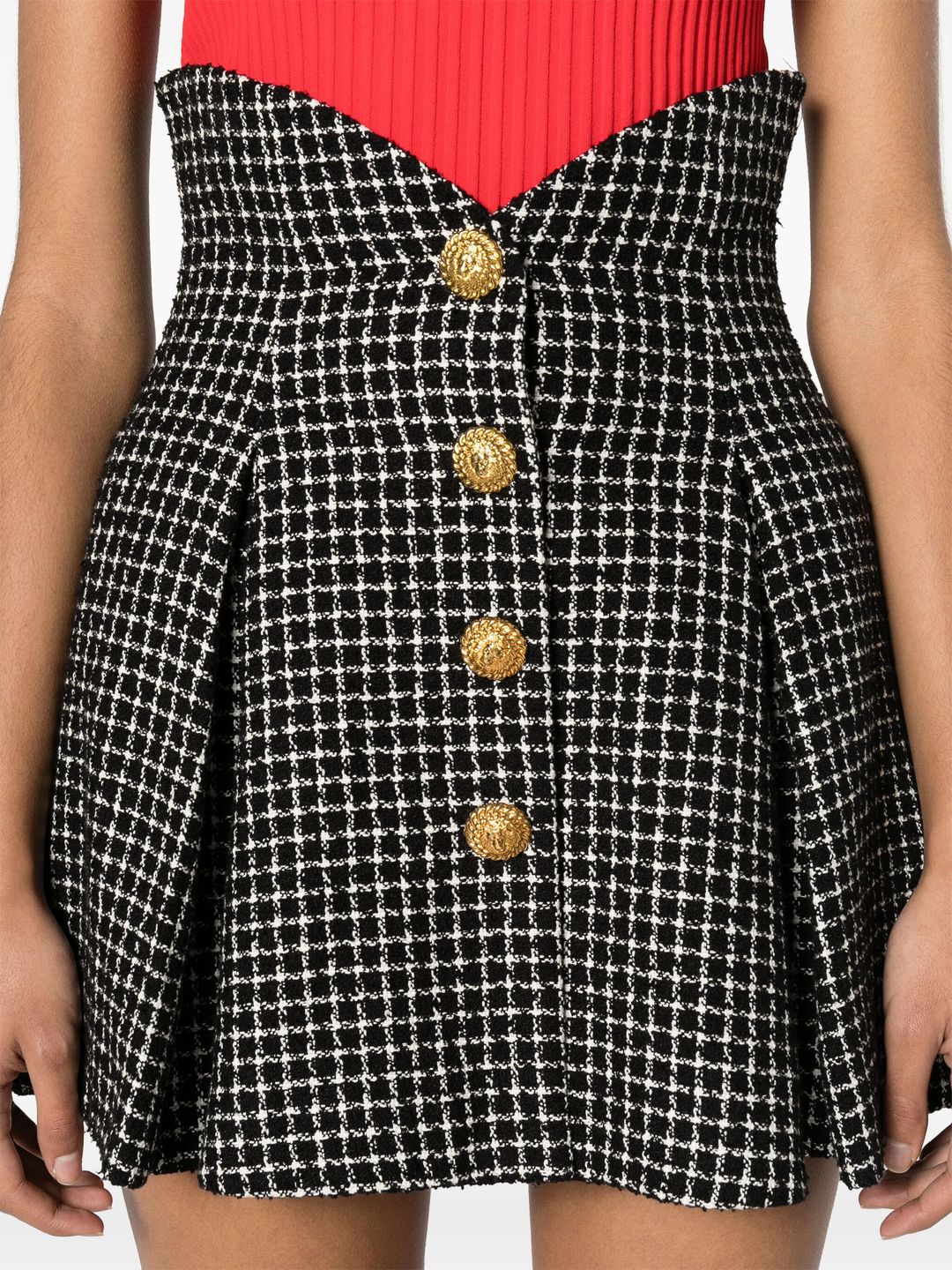 Buttoned Vichy Tweed Tulip Skirt