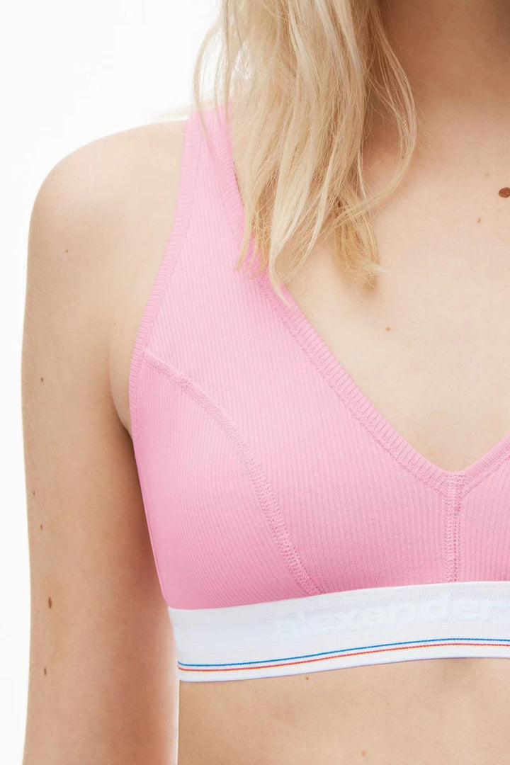 V-Neck Bralette In Ribbed Cotton Jersey