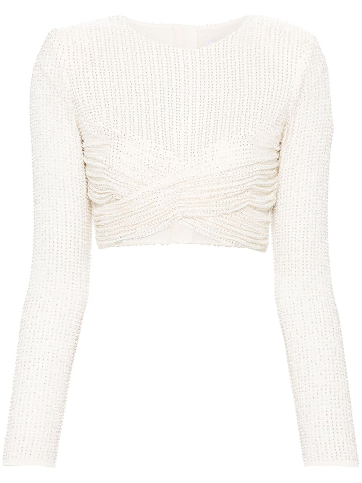 Cream Beaded Mesh Top