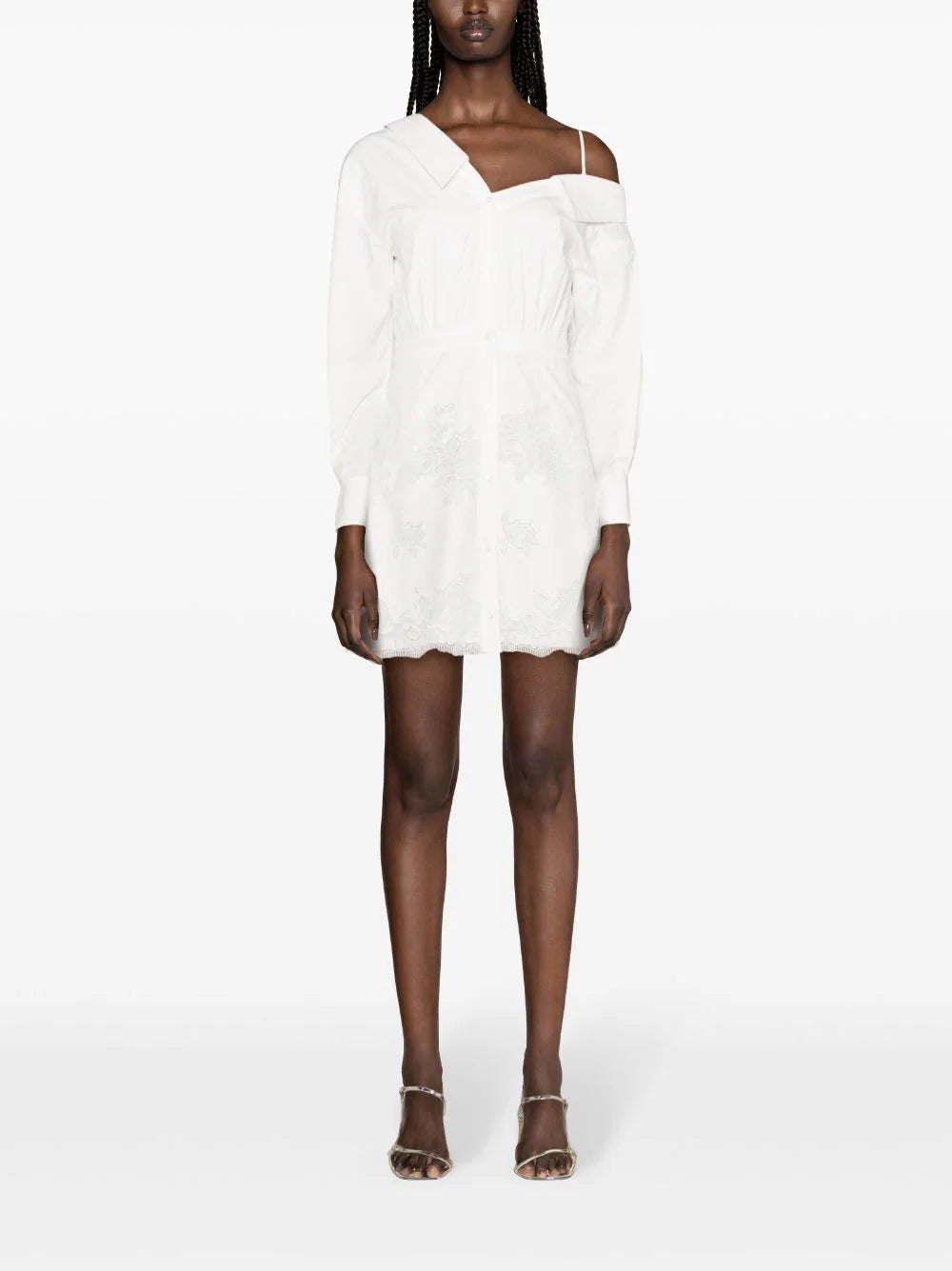 White Cotton Lace Hem Mini Dress - Main Image