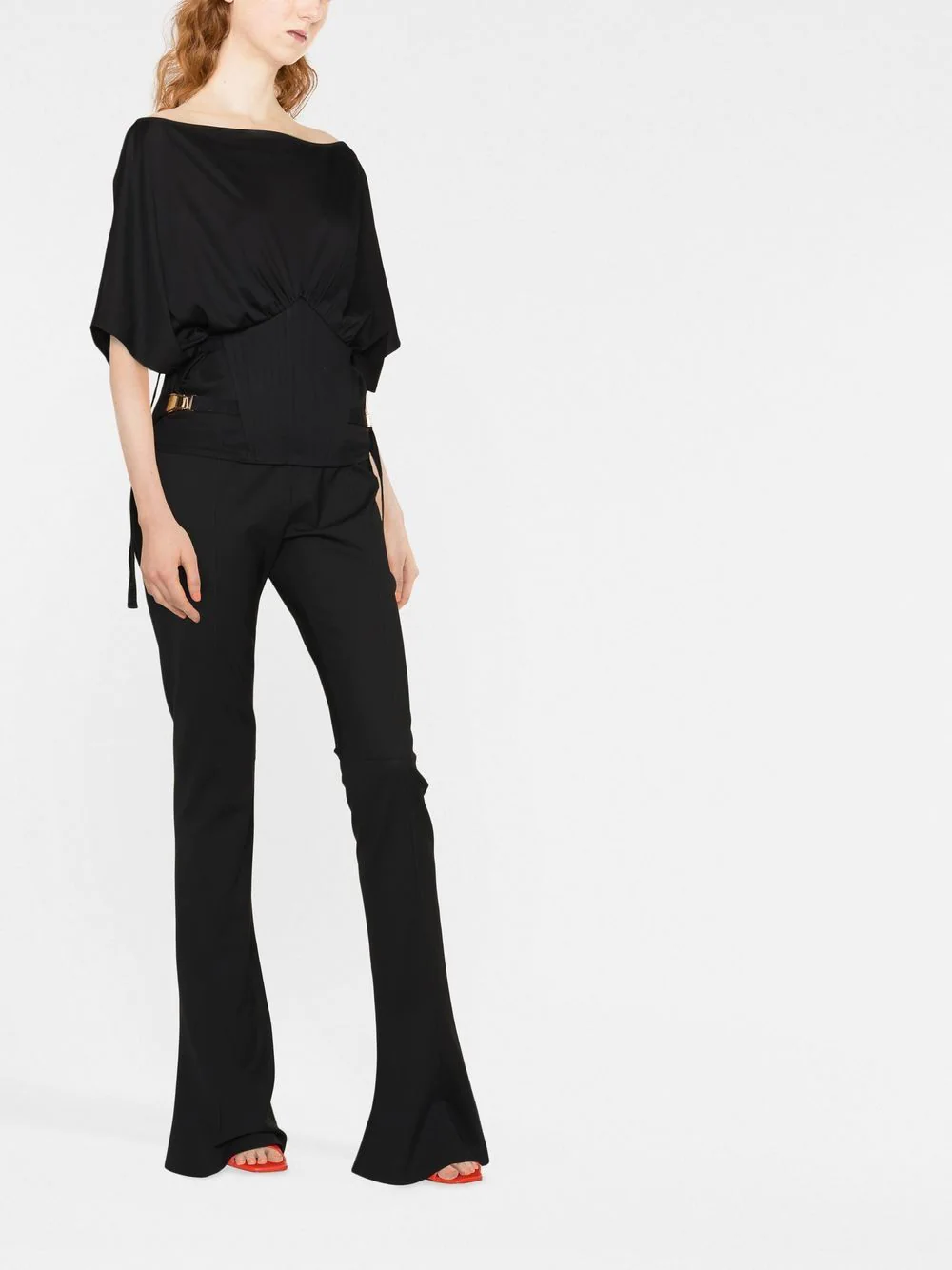 Balmain Asymetric Corset Jersey T-Shirt Black 2