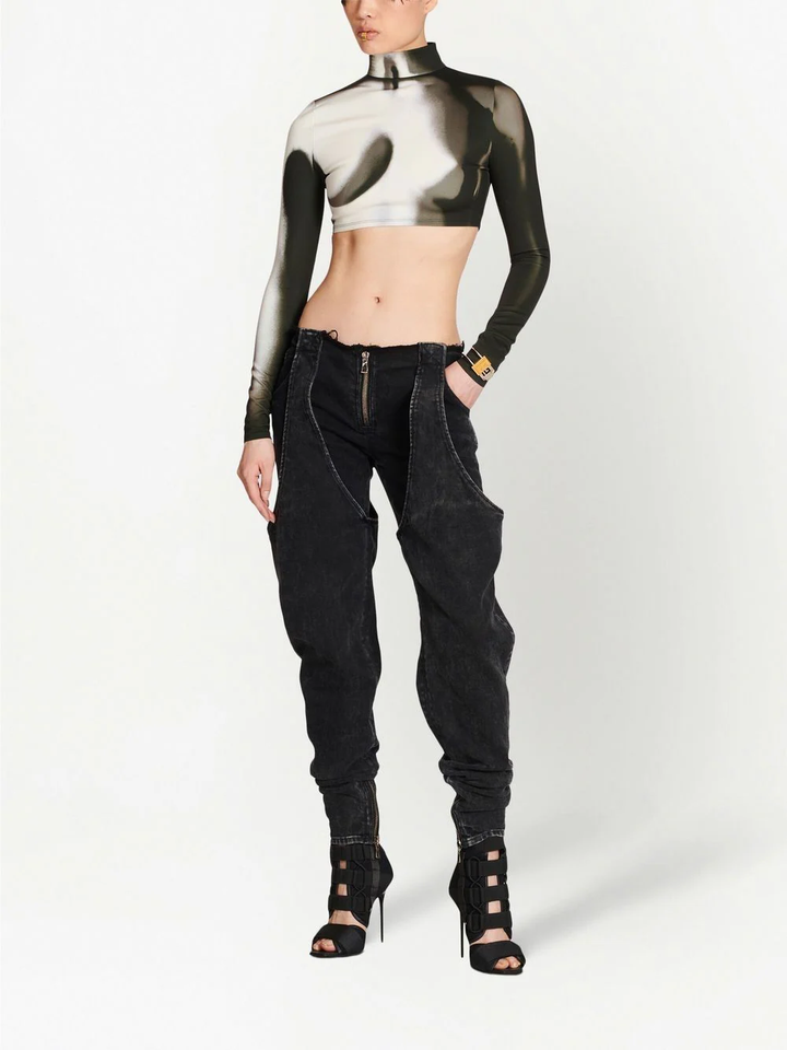 Balmain Body Print Jersey Cropped Top Black 2