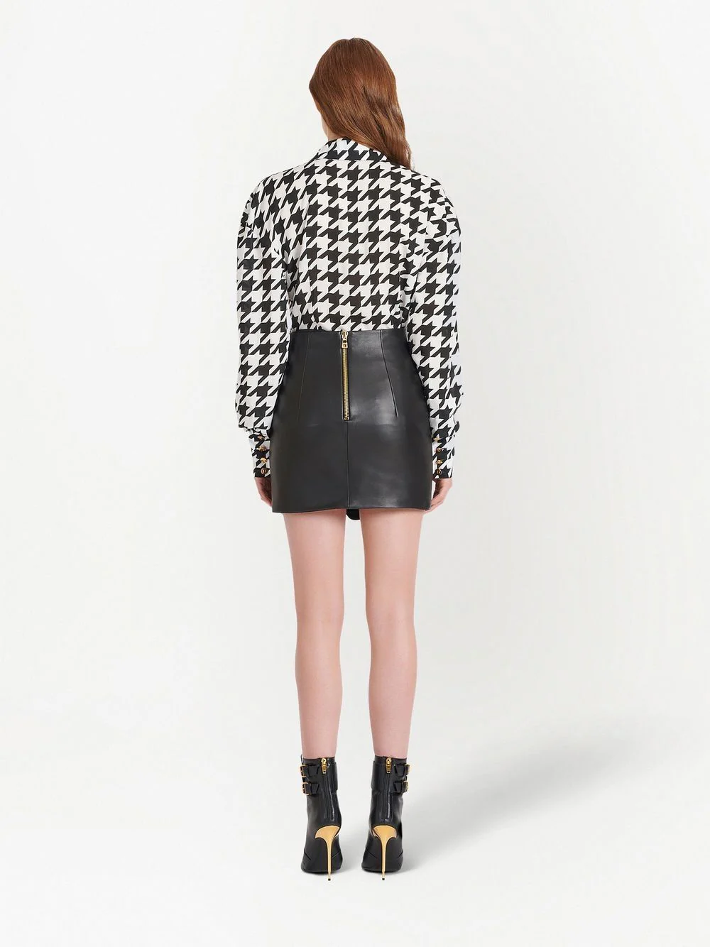 Balmain Button Detail Leather Wrapped Short Skirt Black 3