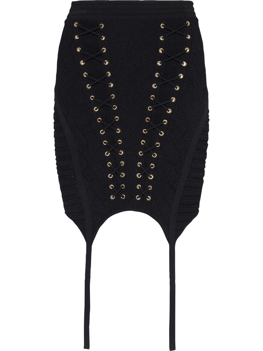 Balmain Laced Knit Gater Short Skirt Black 1