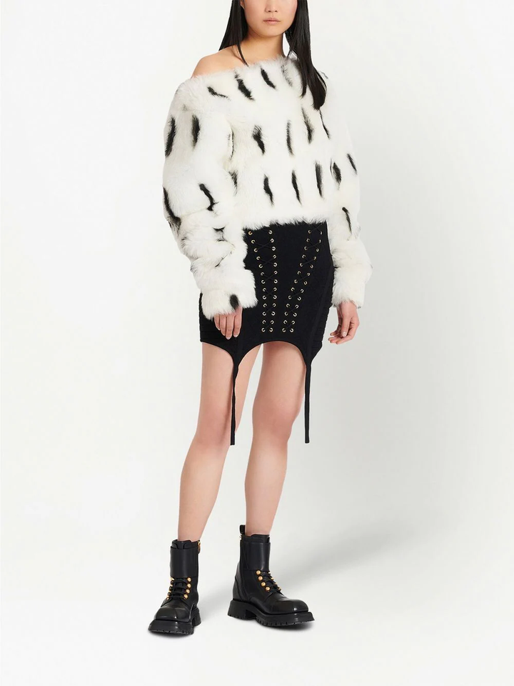 Balmain Laced Knit Gater Short Skirt Black 2