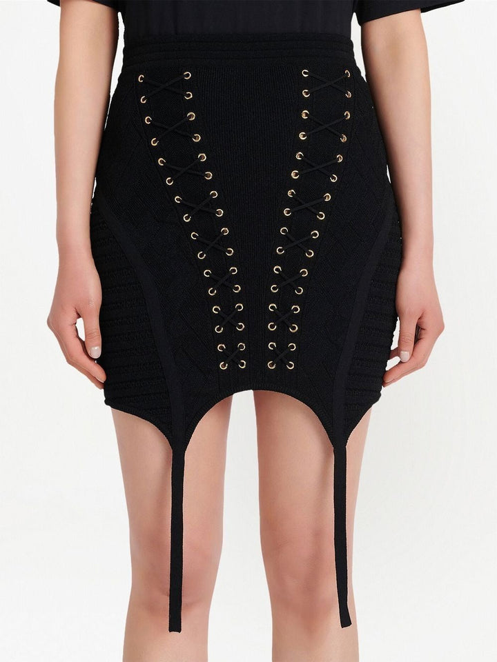 Balmain Laced Knit Gater Short Skirt Black 3