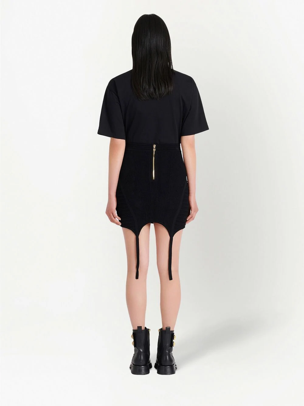 Balmain Laced Knit Gater Short Skirt Black 4