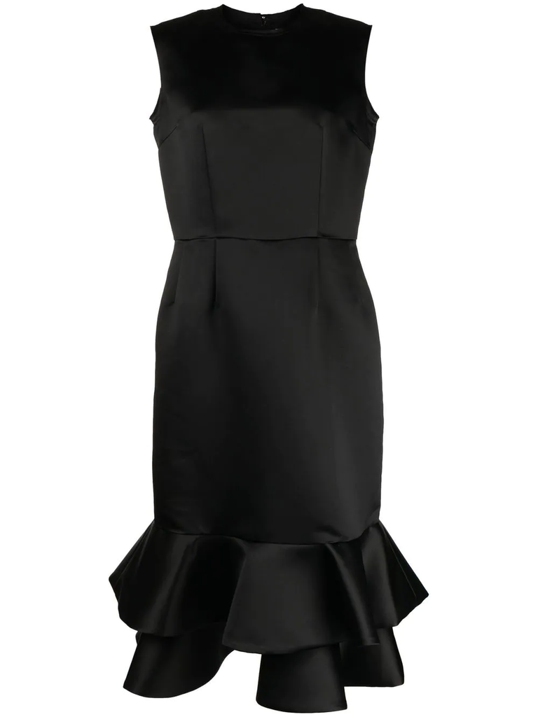 knee length dresses for ladies Layered Peplum Hem Satin Dress – Club21.com