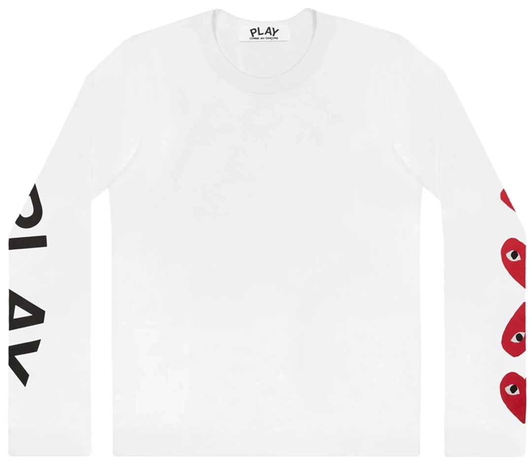 COMME des GARCONS PLAY 4 Hearts On Sleeve Tee Women White 1