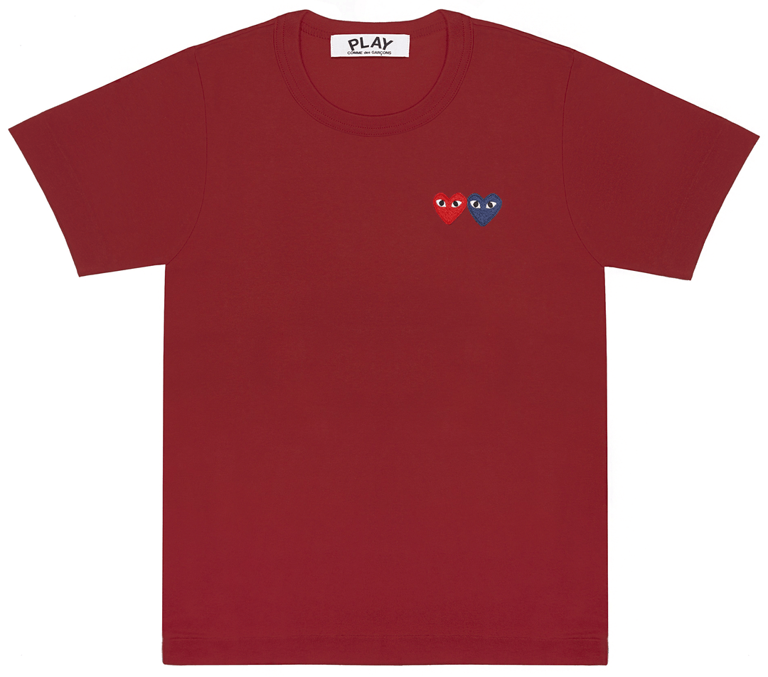 COMME des GARCONS PLAY Burgundy With Red And Navy Heart Tee Men Burgundy 1