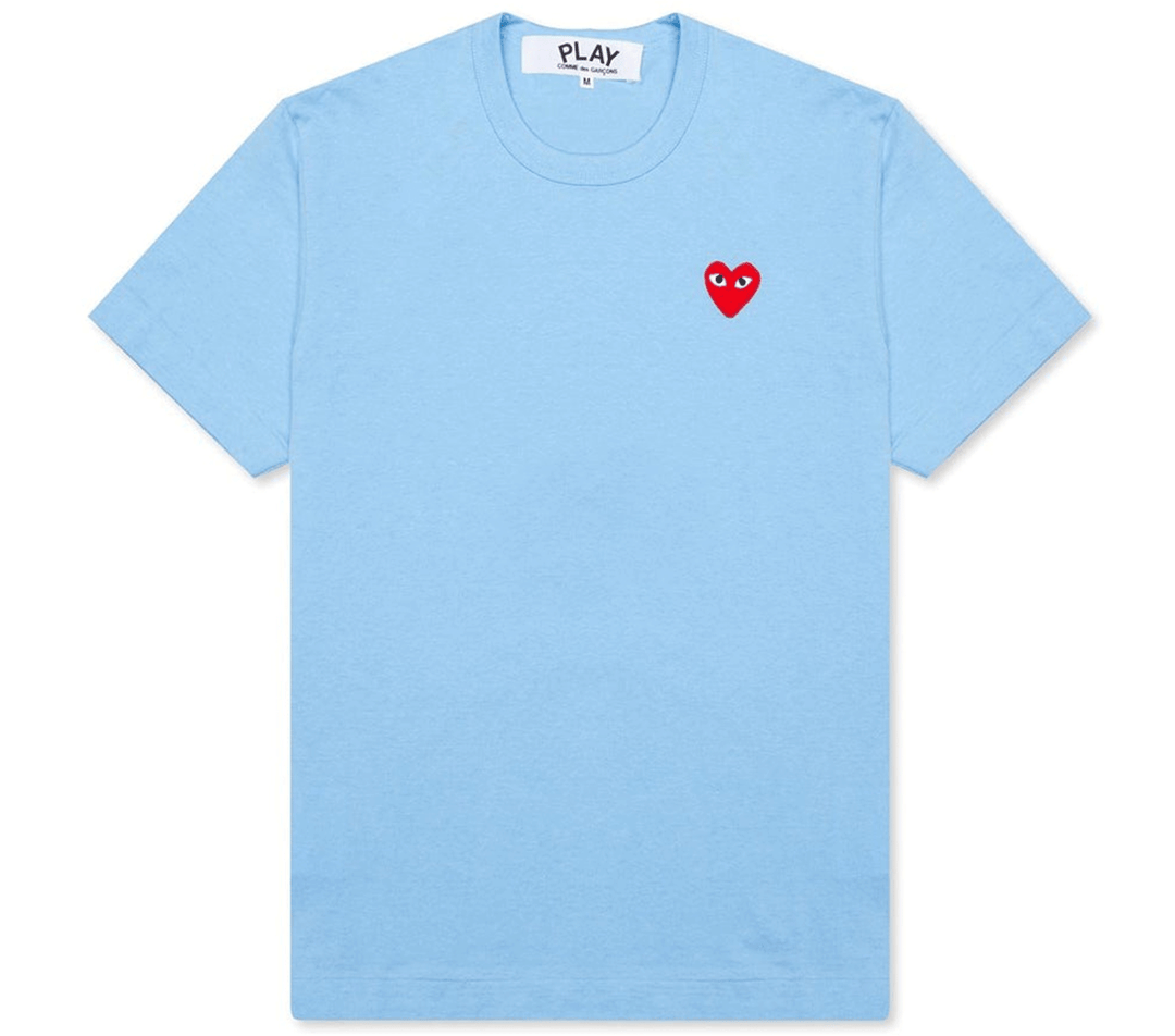 COMME-des-GARCONS-PLAY-Light-Blue-Tee-With-Red-Emblem-Women-Blue-1