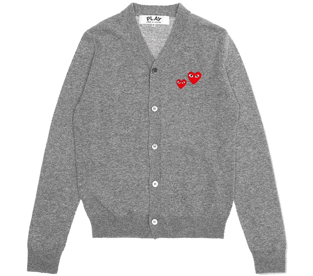 COMME-des-GARCONS-PLAY-One-Big-One-Small-Emblem-Cardigan-Men-Grey-1