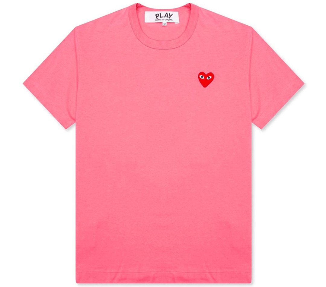 COMME-des-GARCONS-PLAY-Pink-Tee-With-Red-Emblem-Men-Pink-1