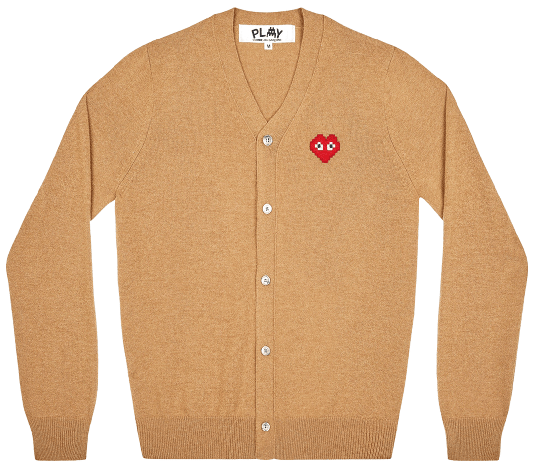 COMME-des-GARCONS-PLAY-Pixel-Red-Heart-Cardigan-Men-Camel-1