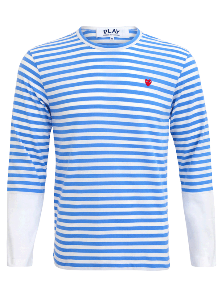 COMME-des-GARCONS-PLAY-Striped-Small-Red-Heart-Tee-Men-Blue-1