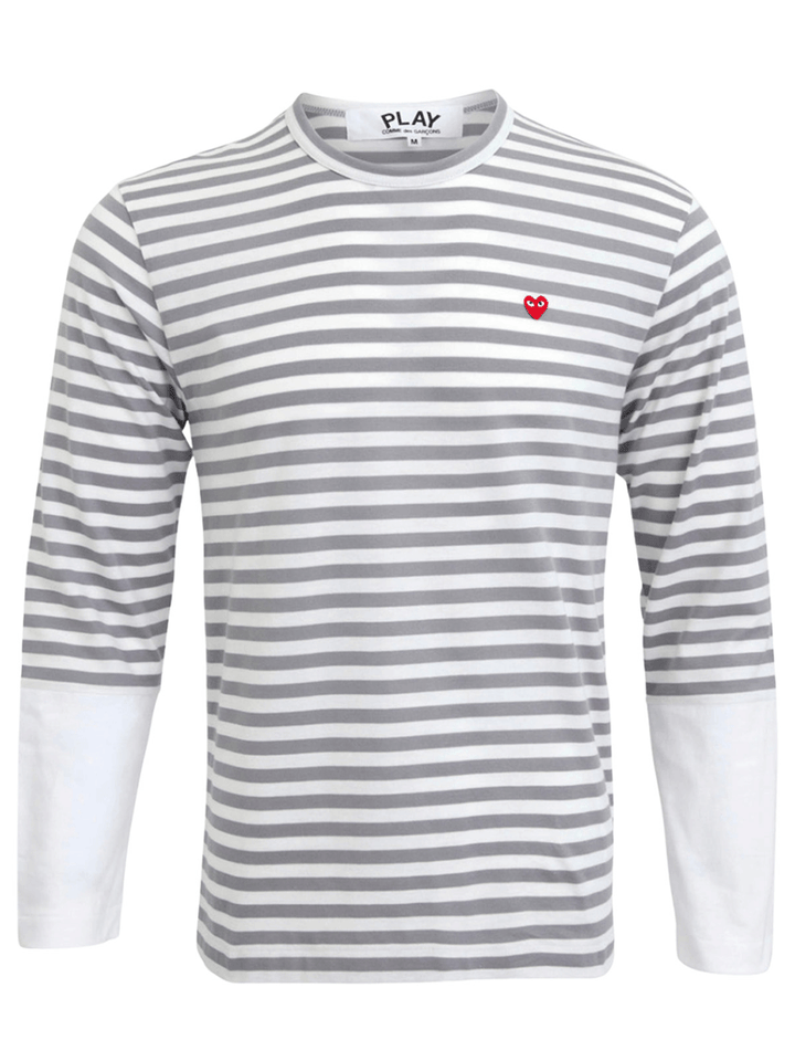 COMME-des-GARCONS-PLAY-Striped-Small-Red-Heart-Tee-Men-Grey-1